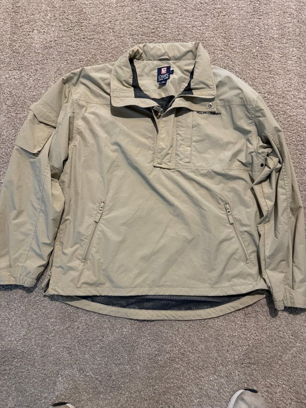 Ralph Lauren Men’s Size Large Tan Pullover Windbreaker Jacket - Tuck Away Hood